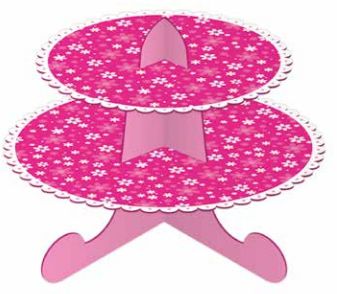 Cake Stand 2 Tier Pink Flowers