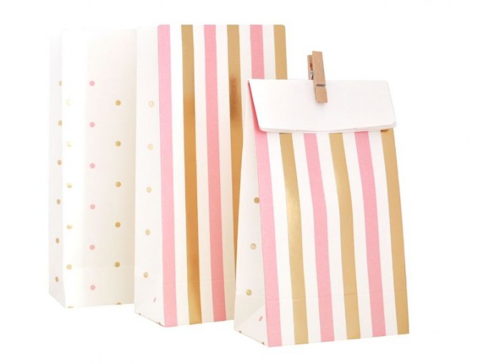 Gold & Pink Stripes/Spots Treat Bags