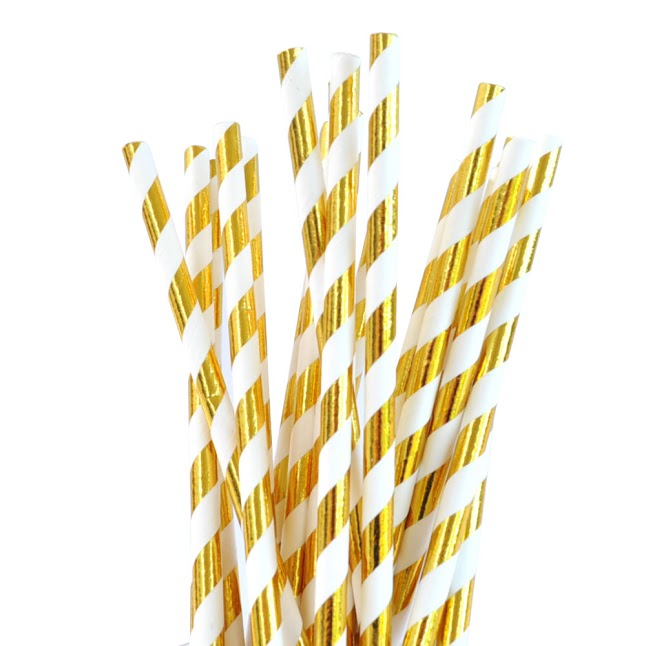 Straws Gold Foil Striped
