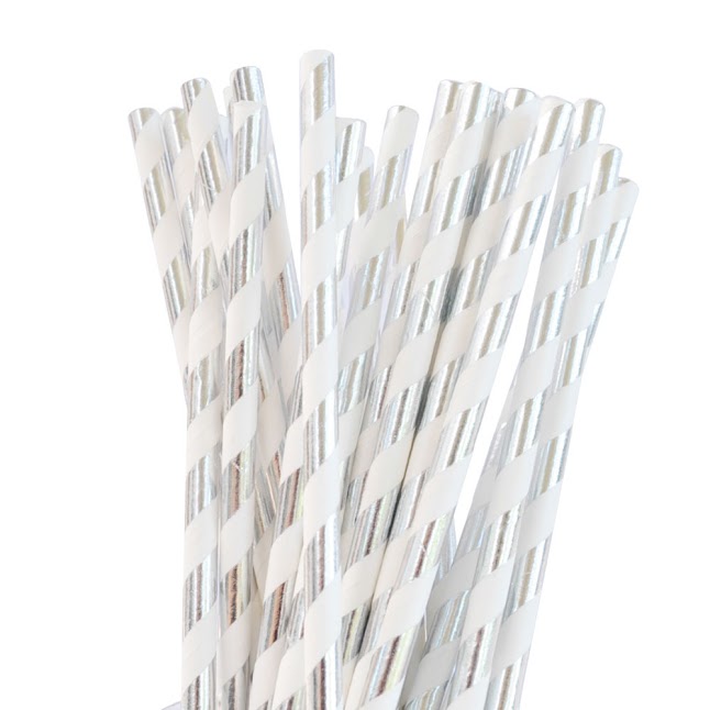 Straws Silver Foil Striped