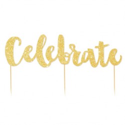 Celebrate Gold Glitter Cake Topper
