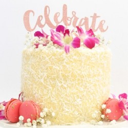 Celebrate Rose Gold Glitter Cake Topper